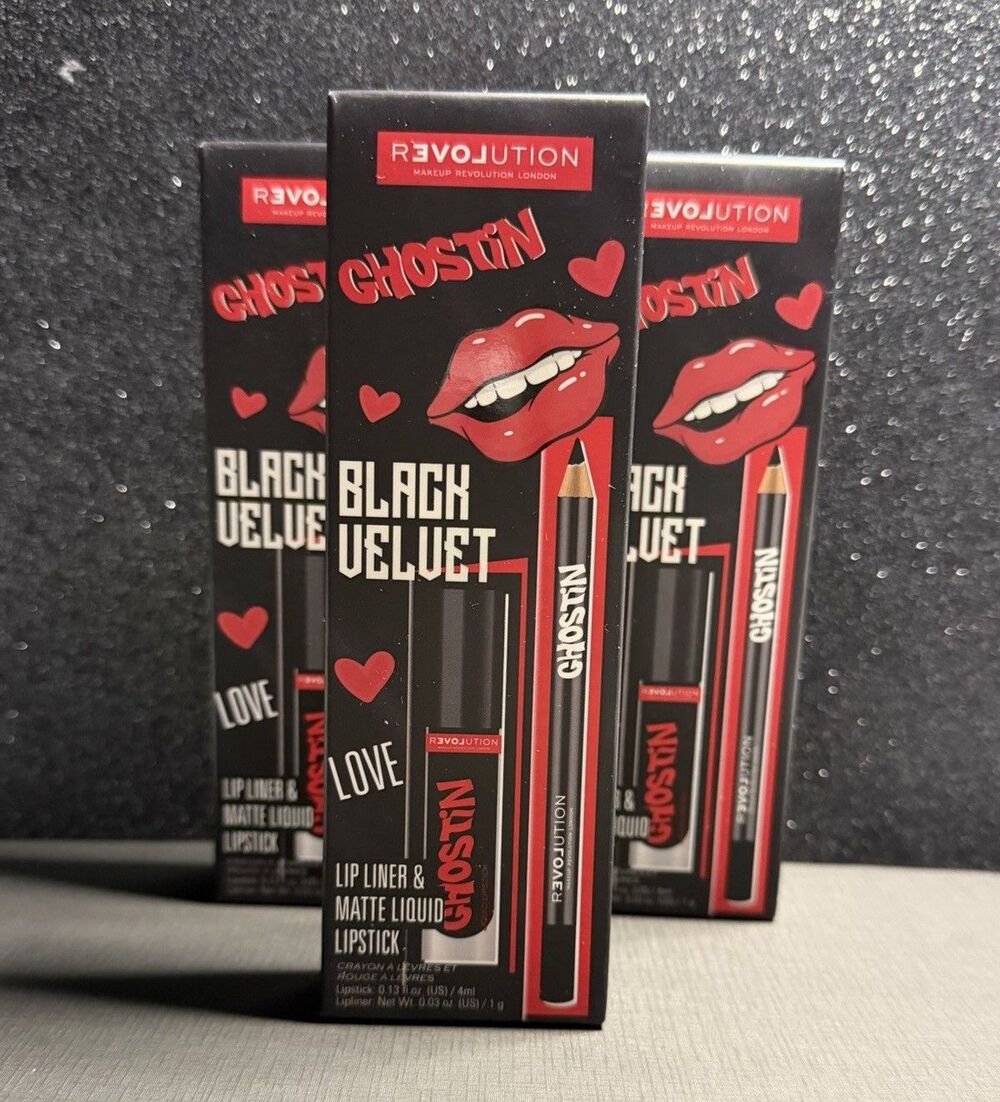 Revolution Ghostin Black Velvet Love Lip Liner  Matte Liquid Lipstick Duo